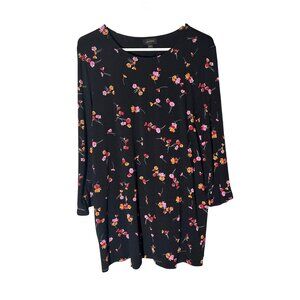 J. Jill Wearever Collection 3/4 Sleeve Black Floral Tunic Top Size L